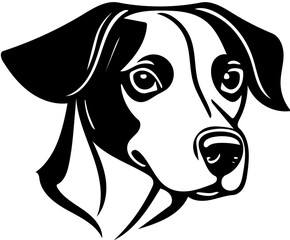 Black and white mascot logo design of a dog head, vector illustration, silhouette drawing 