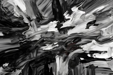 Painting with a thick layer of paint with a brush stroke. Black and white design art. Abstraction. Abstract art. Generative AI. 