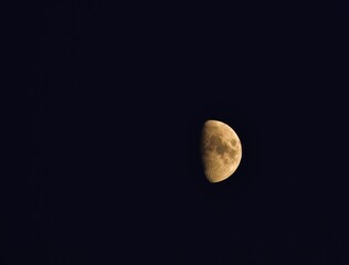 Half moon in the night sky against a black background. © lisica1