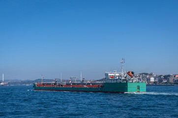 Fototapeta premium Cargo tanker ship sailing in sea. istanbul, turkey.