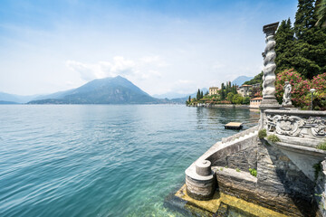 View of Lake Como from the botanical garden of Villa Monastero, Varenna, Italy