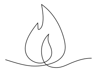 Fire flame continuous line drawing art. Vector illustration isolated on white.