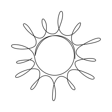 Sun continuous one line icon. Summer sun contour line sign. Vector illustration isolated on white.