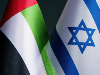 Flags of UAE United Arab Emirates and Israel.