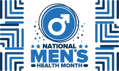 National Men's Health Month in June. Health education program. Celebrated annual in United States. Medical concept. Care and health. Poster, card, banner and background. Vector illustration