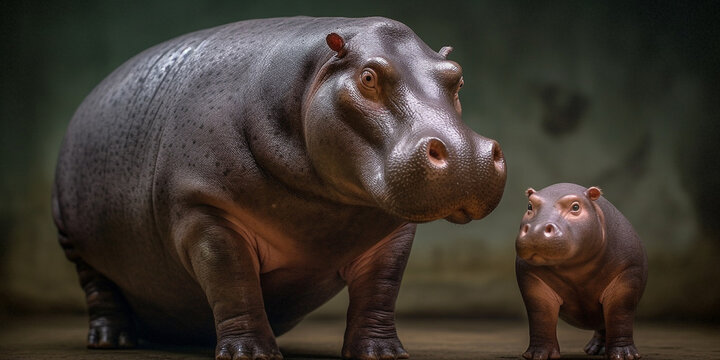 The Smallest Hippopotamus Is Standing With Largest Hyper Realistic Landscape Generative Ai Digital Illustration Part#170423