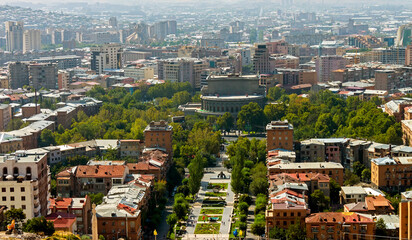 Fototapeta na wymiar Aerial view of the city Yerevan - one of the oldest cities in the world
