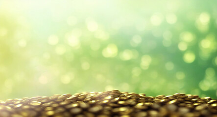 Mounds of Gold Coins with Green Bokeh Background | AI Generated
