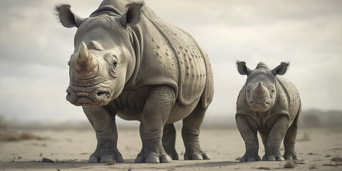 The Smallest Rhinoceros Is Standing With Largest Hyper Realistic Landscape Generative Ai Digital Illustration Part#170423