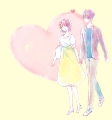 楽しくデートする男女　にこにこ