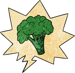cartoon brocoli and speech bubble in retro texture style