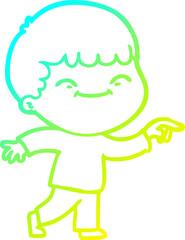 cold gradient line drawing cartoon smiling boy