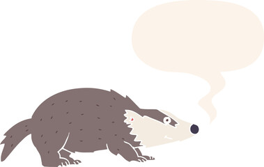 cartoon badger and speech bubble in retro style