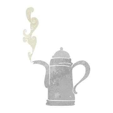 retro cartoon steaming coffee kettle