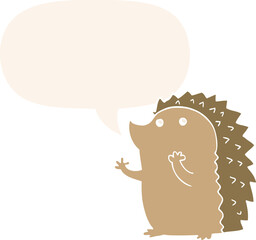 cartoon hedgehog and speech bubble in retro style