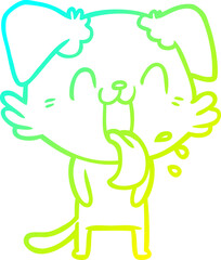 cold gradient line drawing cartoon panting dog