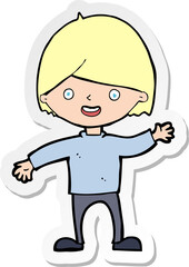 sticker of a cartoon waving boy