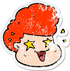 distressed sticker of a cartoon excited boy