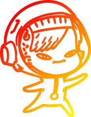 warm gradient line drawing cartoon astronaut woman