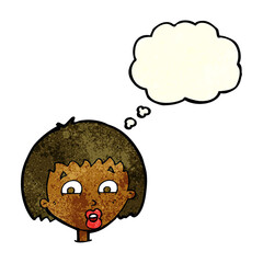 cartoon shocked expression  with thought bubble
