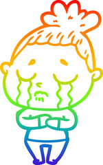 rainbow gradient line drawing cartoon crying woman