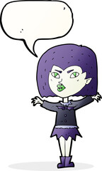 cartoon vampire girl with speech bubble