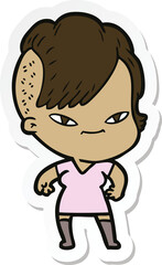 sticker of a cute cartoon girl with hipster haircut