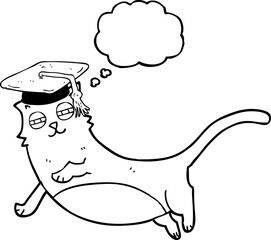 thought bubble cartoon cat with graduate cap