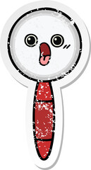 distressed sticker of a cute cartoon magnifying glass