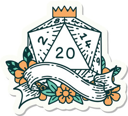 natural twenty D20 dice roll sticker