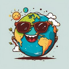 Happy earth planet logo, Generative AI