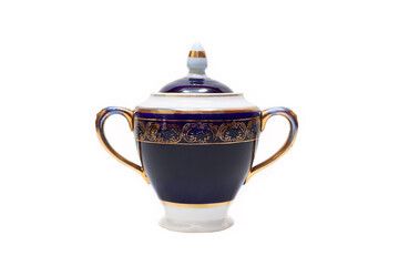 Beautiful sugar bowl with gilded patterns