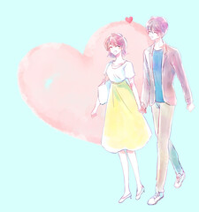 楽しくデートする男女　にこにこ