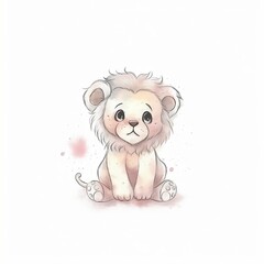Drawing of a cute baby lion, Generative AI