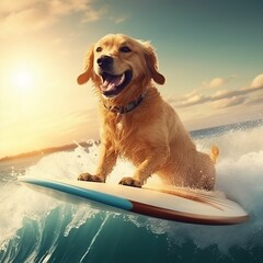 Happy dog surfing, Generative AI