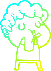 cold gradient line drawing cartoon man pulling face