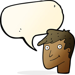 cartoon happy man with speech bubble