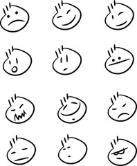 Hand drawn brush emoticons, different emotions, emoji, vector drawing, illustration, icon for web, mobile app, infographic