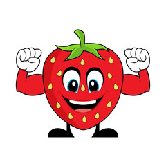 Strawberry Cartoon Character with Muscle Arms. Suitable for poster, banner, web, icon, mascot, background