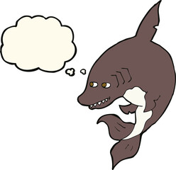funny cartoon shark with thought bubble