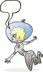 Fototapeta premium cartoon space woman with speech bubble