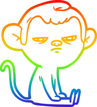 rainbow gradient line drawing cartoon annoyed monkey