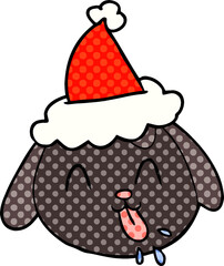 comic book style illustration of a dog face wearing santa hat