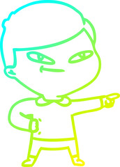 cold gradient line drawing cartoon pointing man