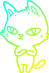 cold gradient line drawing cartoon cat staring