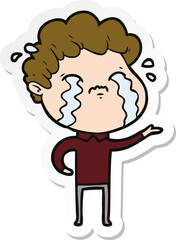 sticker of a cartoon man crying