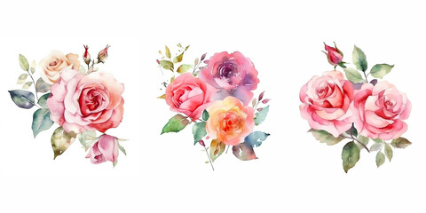 Watercolor rose flower on white background. Generative Ai