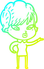 cold gradient line drawing cartoon woman