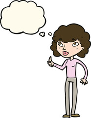 cartoon woman giving thumbs up symbol with thought bubble