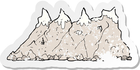 retro distressed sticker of a cartoon mountain range